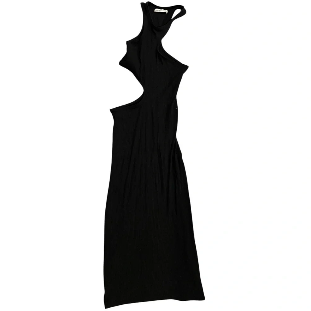 Abercrombie & Fitch Black Ribbed Asymmetrical Cut Out Maxi Dress Size XSP